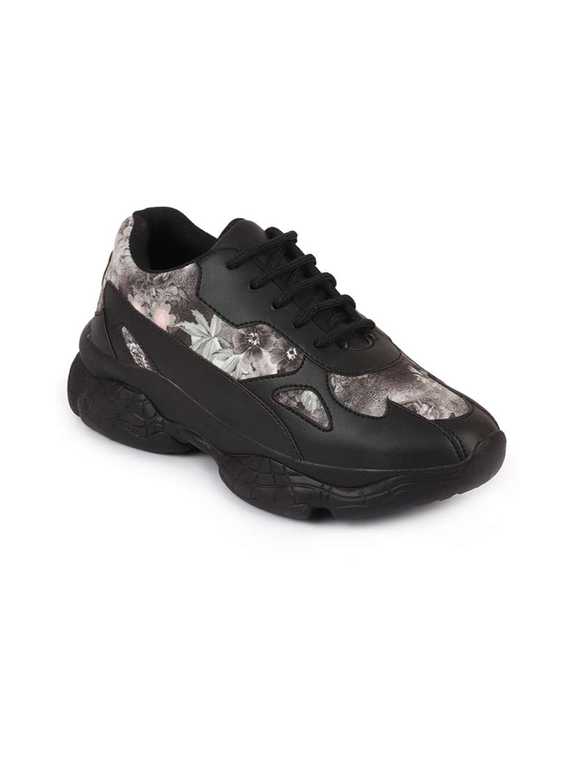 black pu laceup sports shoes