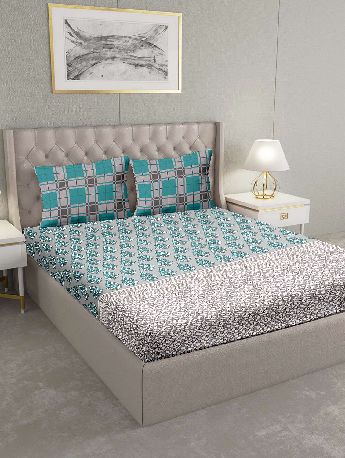 blueberry double bedsheet set super king size 180 tc cotton blue colour