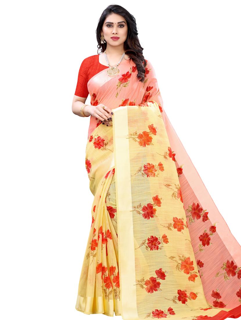floral printed saree with blouse - 17601245 -  Zoom Image - 0