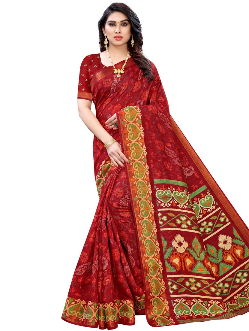 floral printed saree with blouse - 17601277 -  Zoom Image - 0