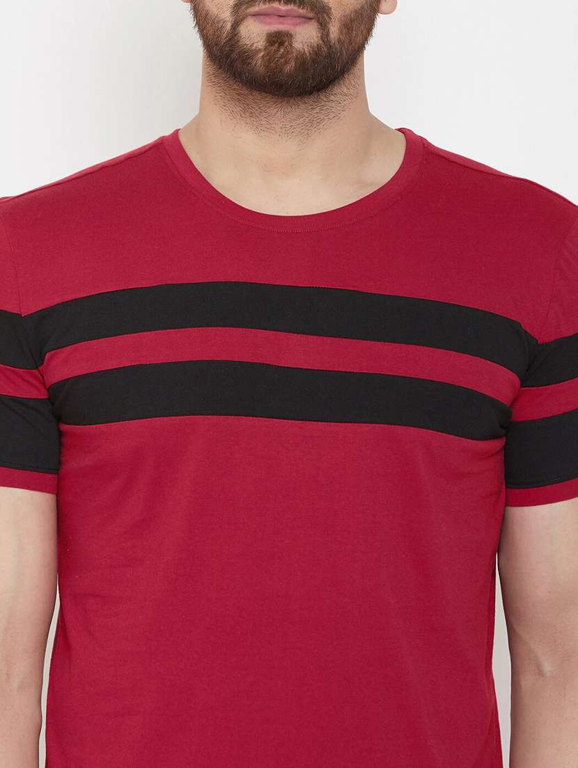 maroon color block cut & sew t-shirt - 17601434 -  Standard Image - 3