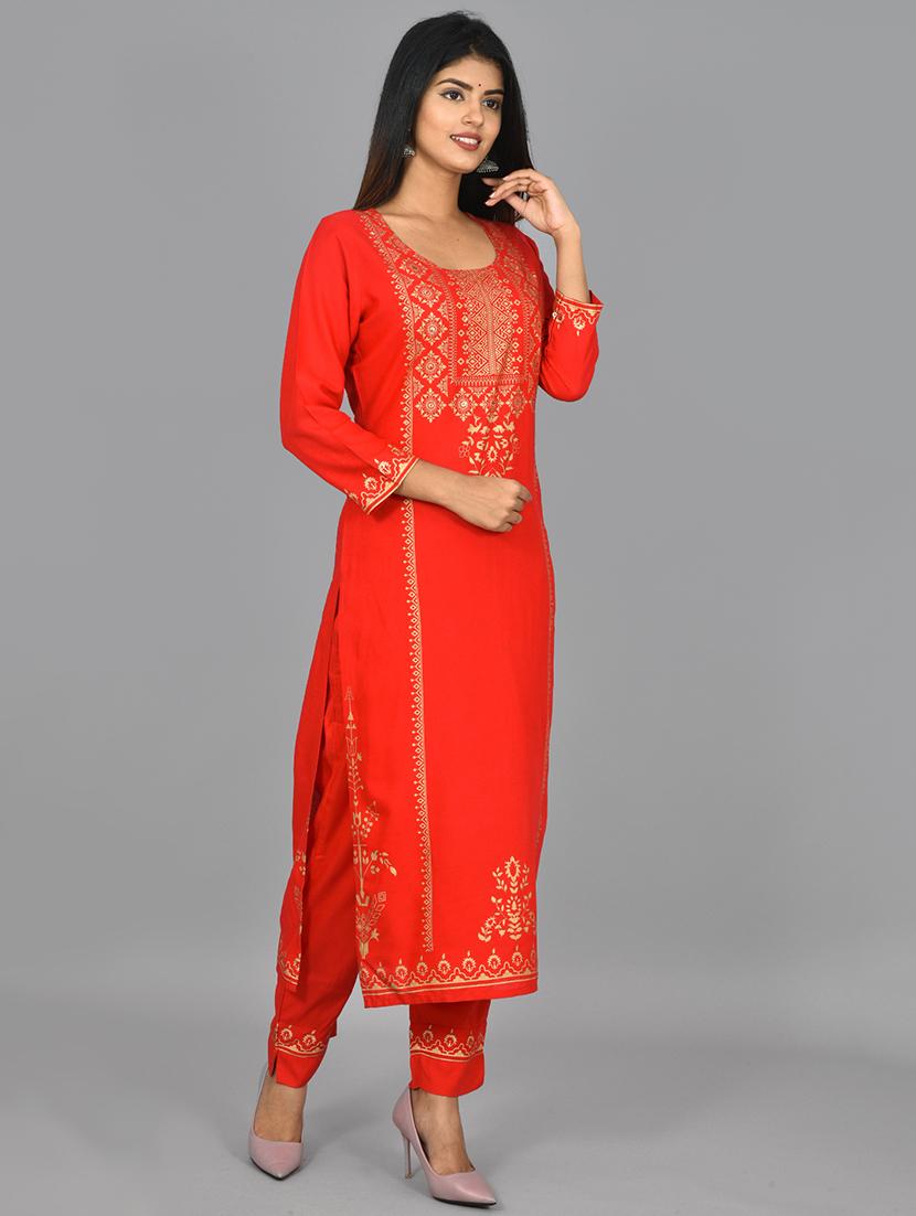 red rayon kurta pant set - 17602173 - Standard Image - 3