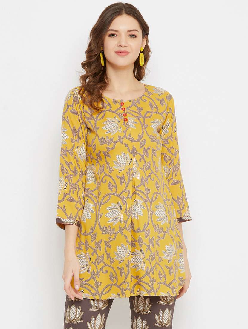 mustard rayon straight kurti