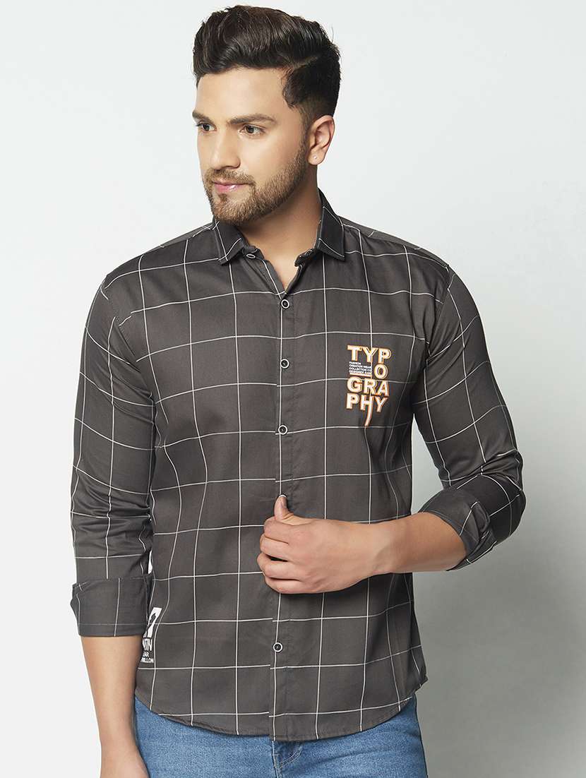 grey checkered casual shirt