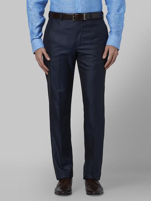 navy blue solid flat front formal trouser - 17604737 -  Standard Image - 0