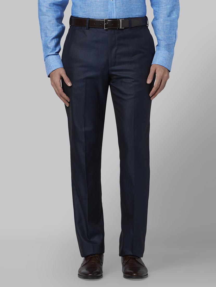 navy blue solid flat front formal trouser - 17604737 -  Zoom Image - 0