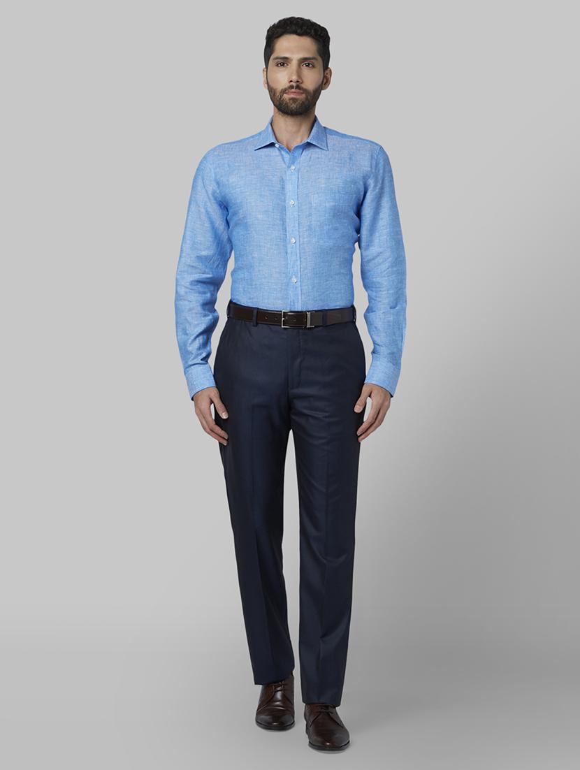 navy blue solid flat front formal trouser - 17604737 - Standard Image - 3