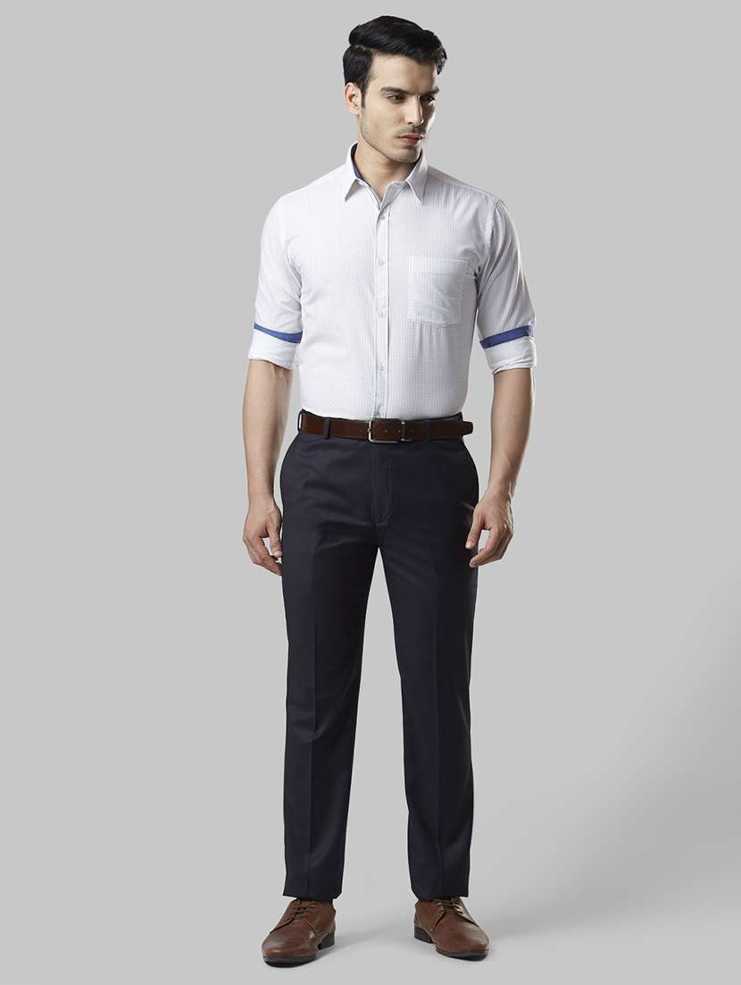 navy blue textured flat front formal trouser - 17604955 -  Standard Image - 3