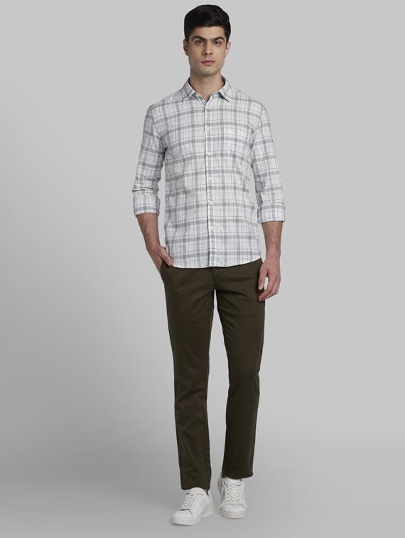 olive green solid flat front casual trouser - 17605072 - Standard Image - 3