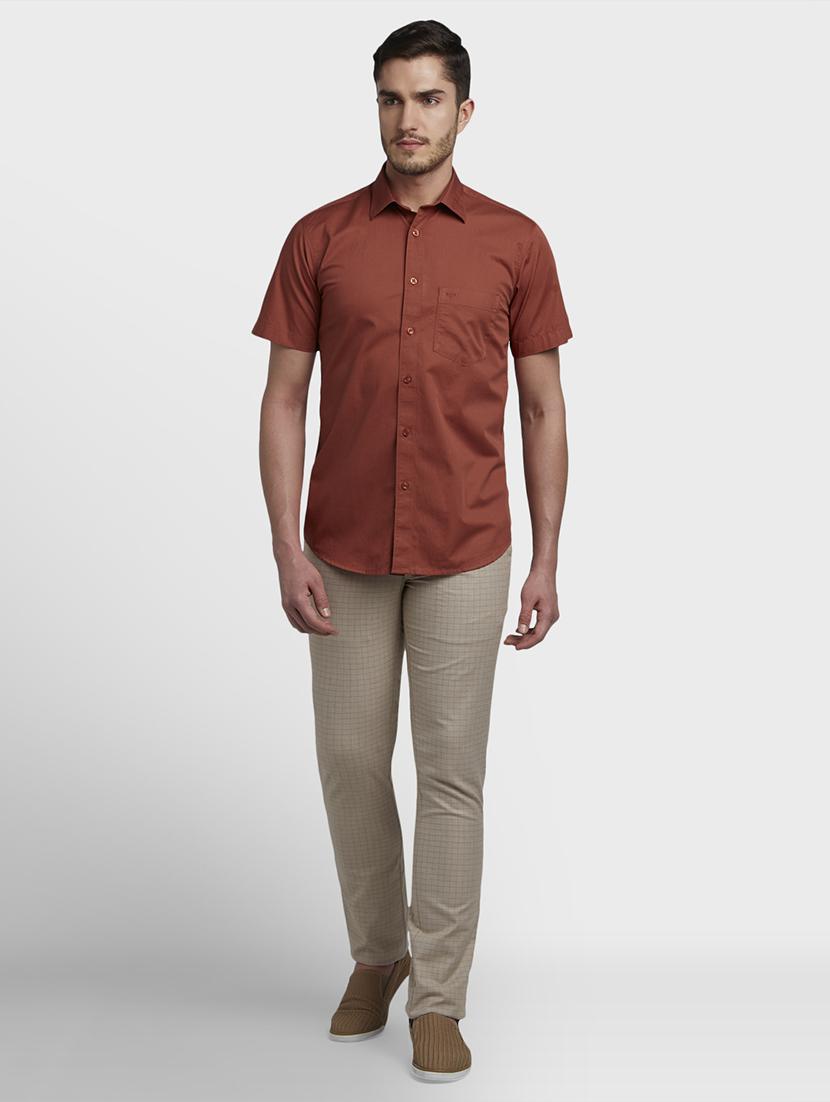 brown solid casual shirt - 17606063 - Standard Image - 3