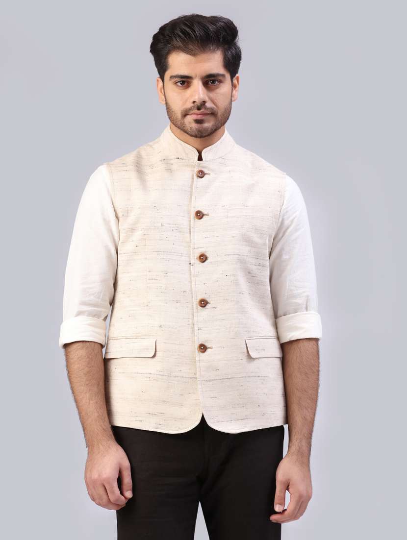 beige solid nehru jacket
