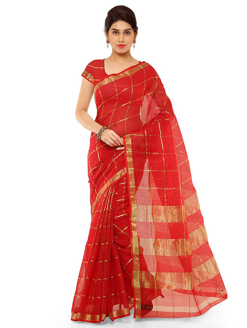 checkered kota doria saree with blouse - 17606805 - Zoom Image - 0