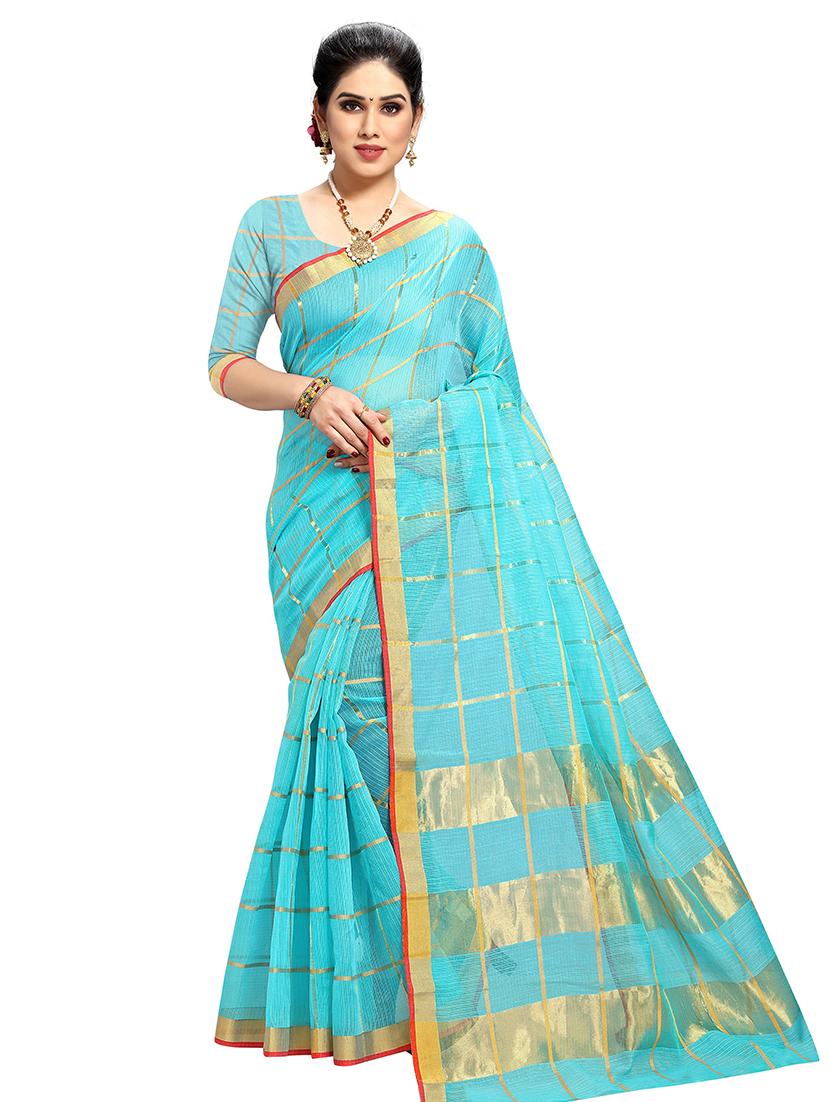 checkered kota doria saree with blouse - 17606808 - Zoom Image - 0