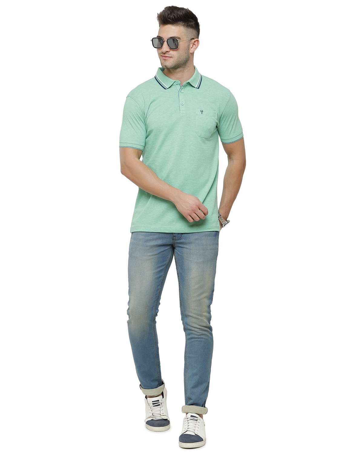 sea green solid polo t-shirt - 17607670 -  Standard Image - 3