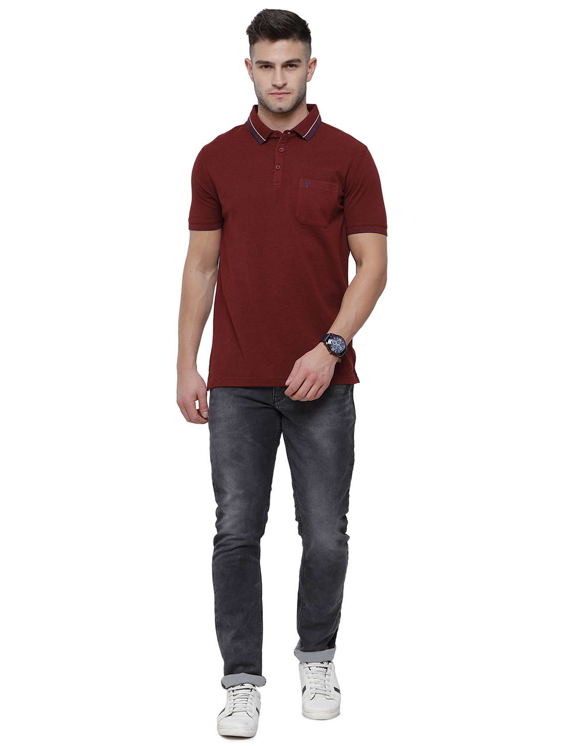 maroon solid polo t-shirt - 17607689 -  Standard Image - 3