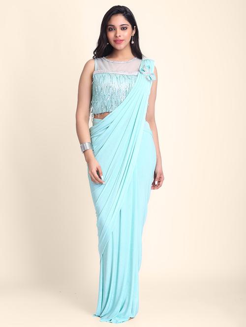 sequined draped saree  with blouse - 17607764 -  Standard Image - 0