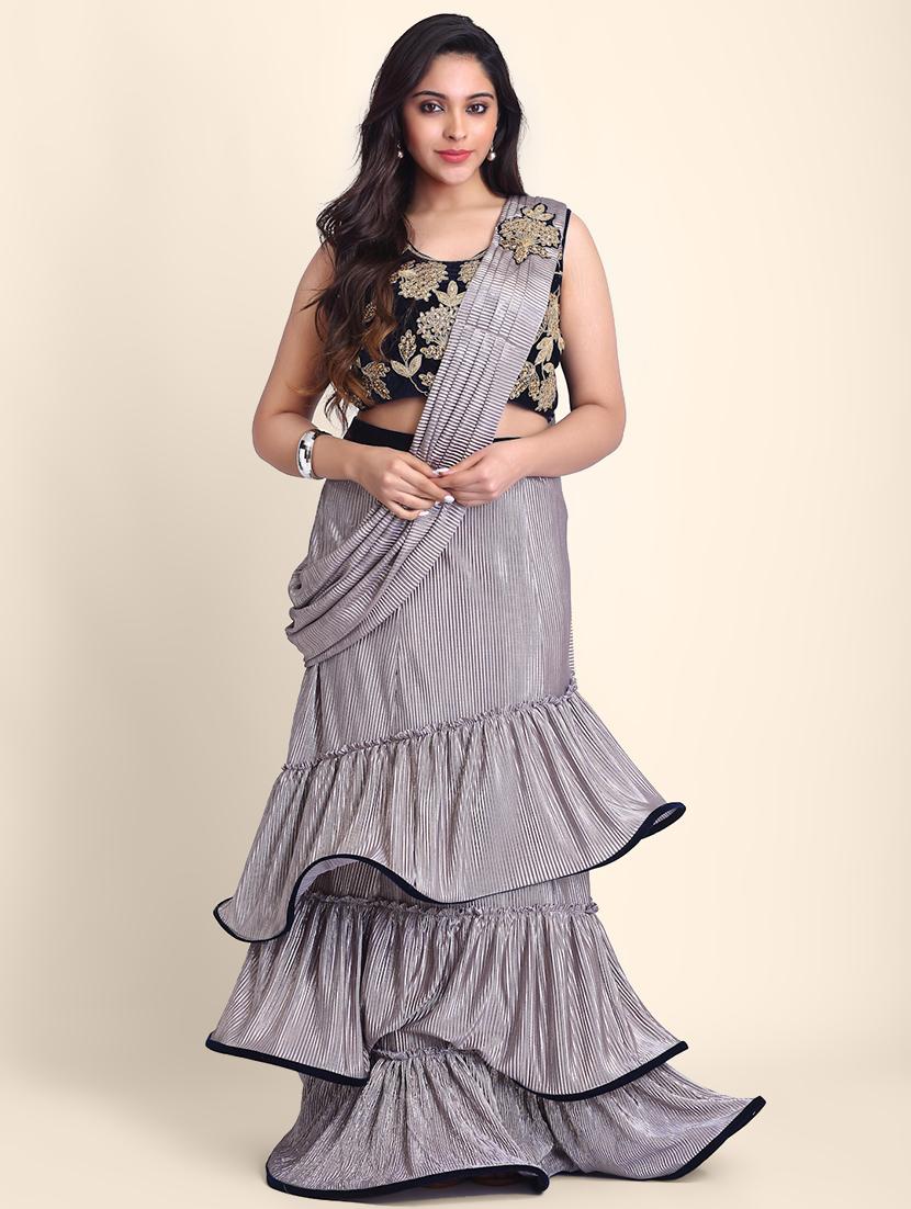 solid draped saree  - 17607773 -  Zoom Image - 0