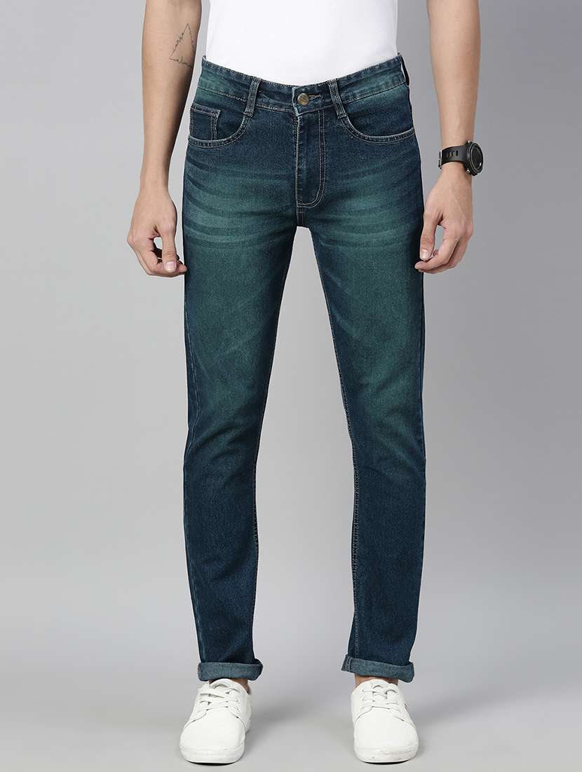 green light washed denim jeans