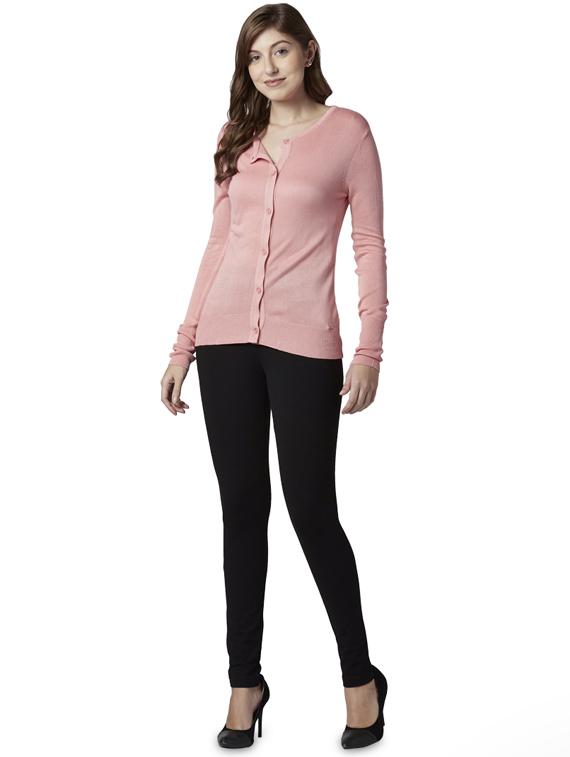round neck solid cardigan - 17608568 - Standard Image - 3