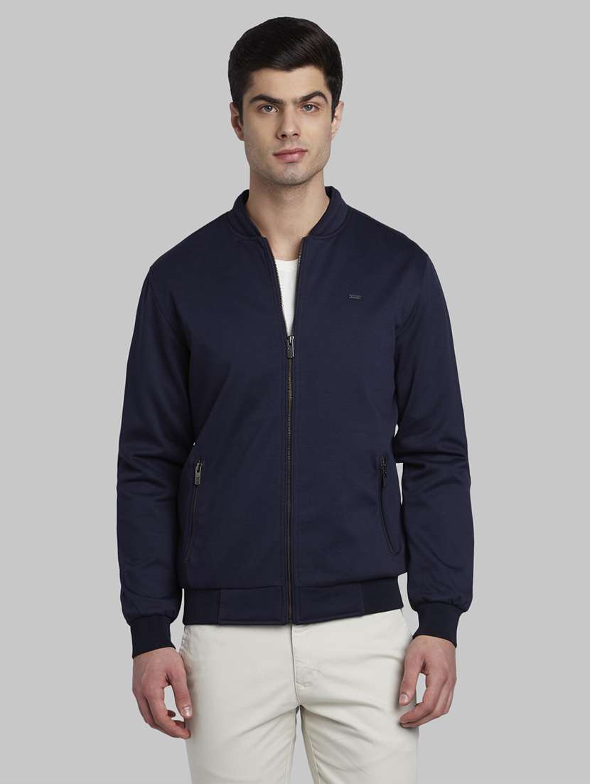 navy blue solid casual jacket - 17609947 -  Zoom Image - 0