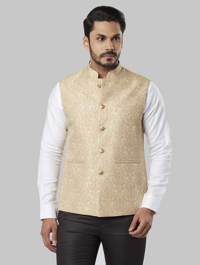 Raymond Brown Raymond Nehru Jacket Woolen Beige Jacquard Nehru Jacket