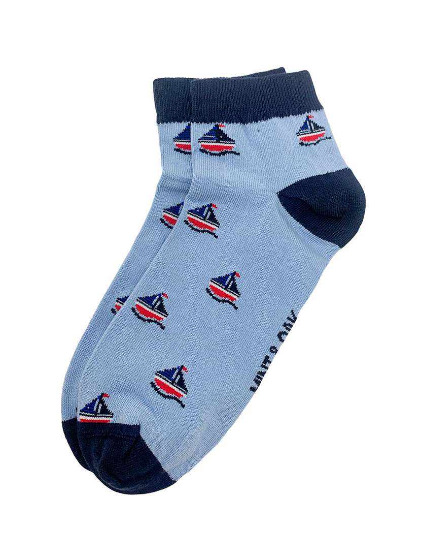 men blue printed ankle length sock