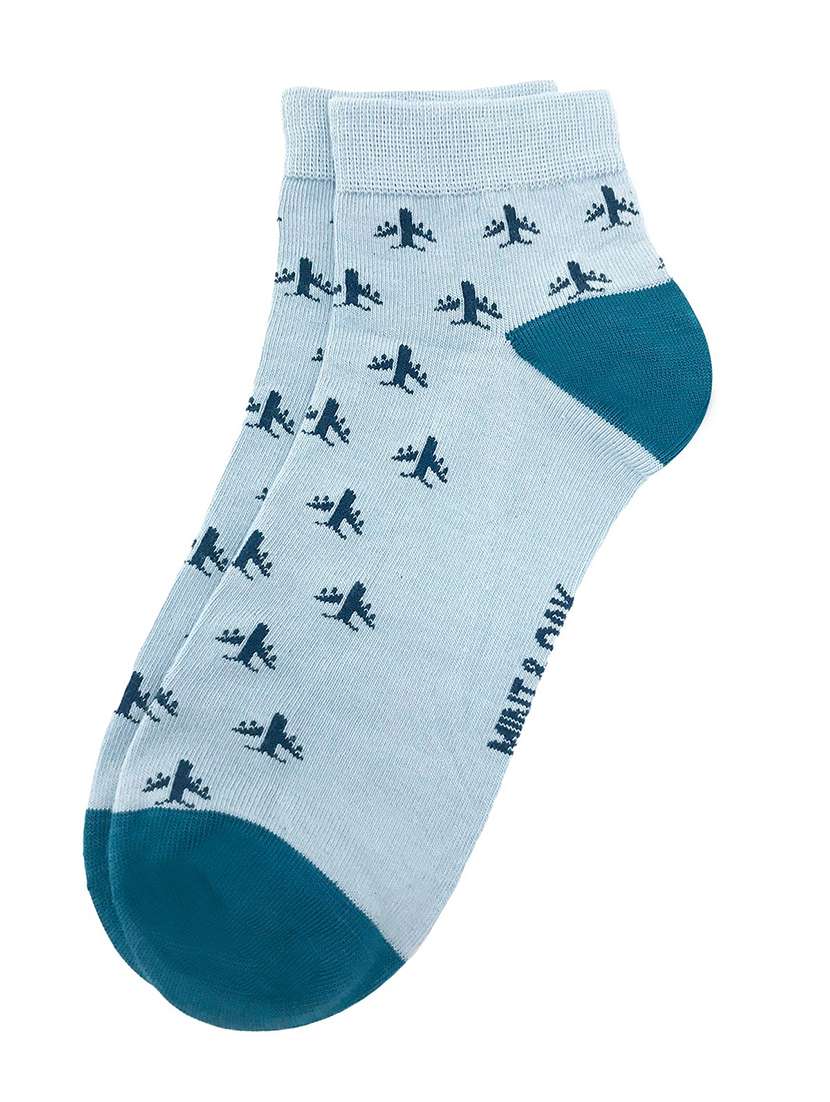 men light blue printed ankle length sock