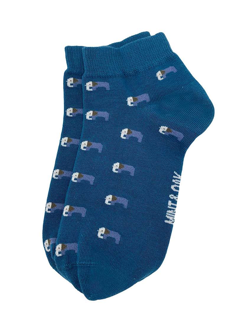 men blue printed ankle length sock