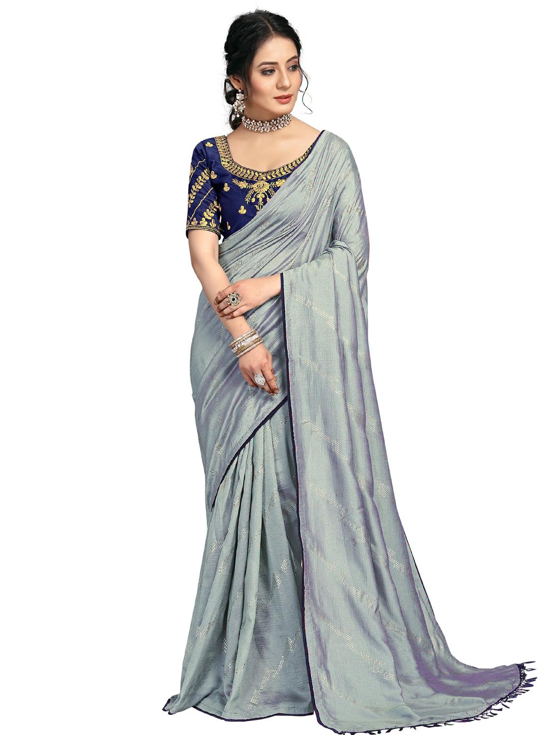 foil printed saree with blouse - 17613533 - Zoom Image - 0