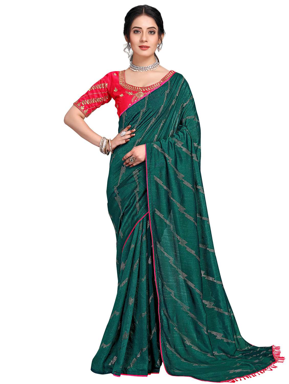 foil printed saree with blouse - 17613537 - Zoom Image - 0