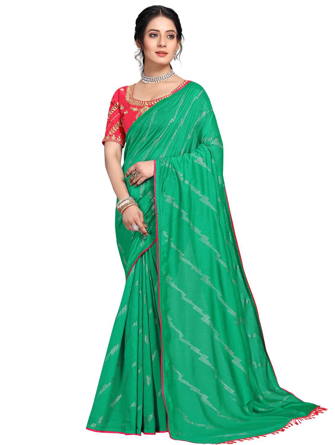foil printed saree with blouse - 17613538 - Zoom Image - 0