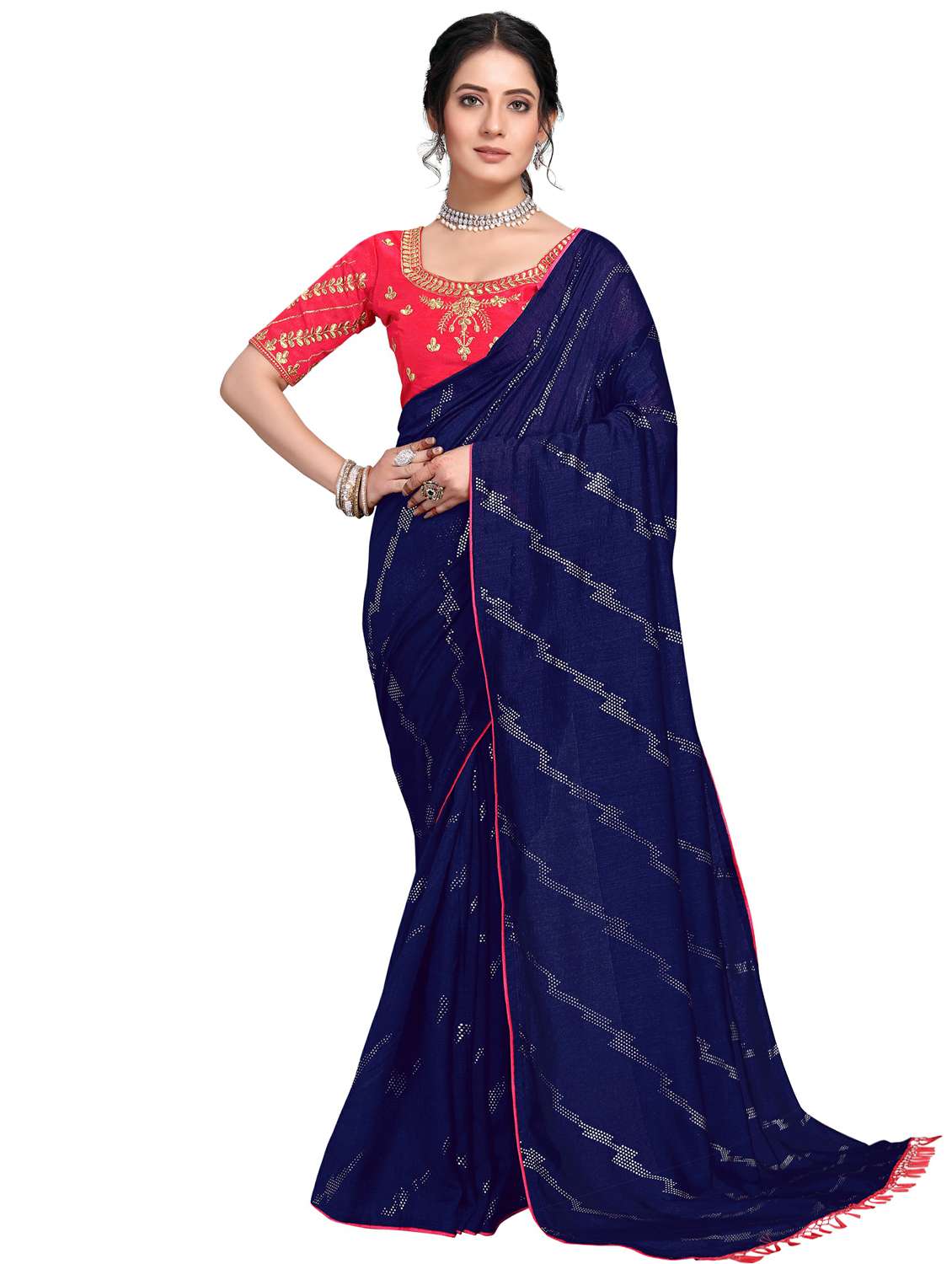 foil printed saree with blouse - 17613539 - Zoom Image - 0