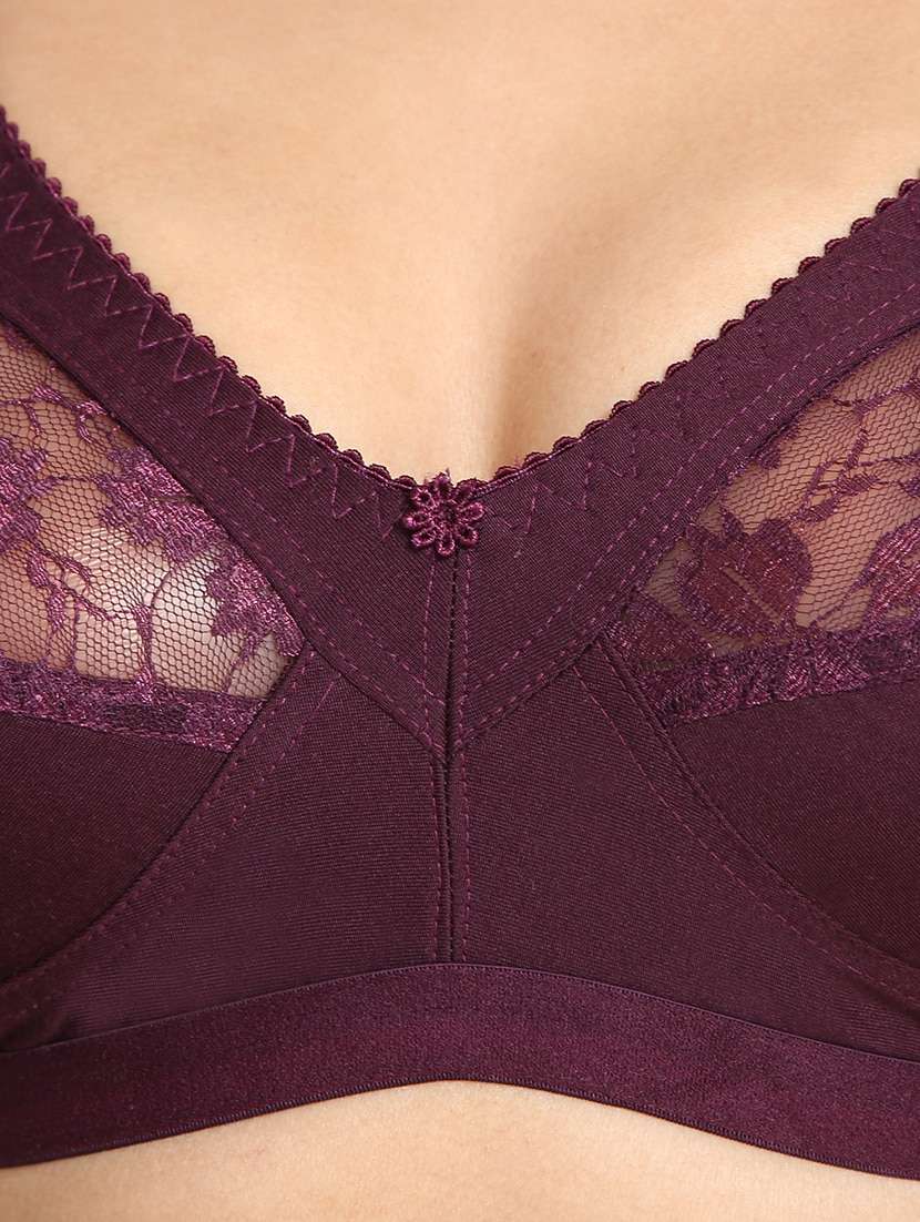 maroon cotton blend lette bra - 17614739 -  Standard Image - 3