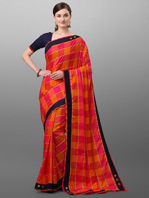 check print bordered saree with blouse - 17614981 - Standard Image - 0