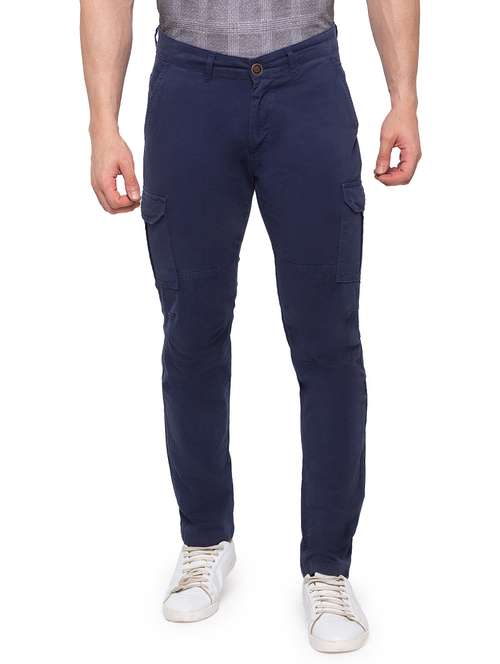 navy blue solid cargo trouser - 17615473 - Standard Image - 0