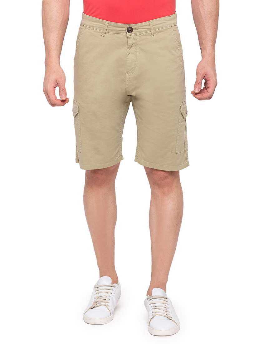beige solid bermuda shorts