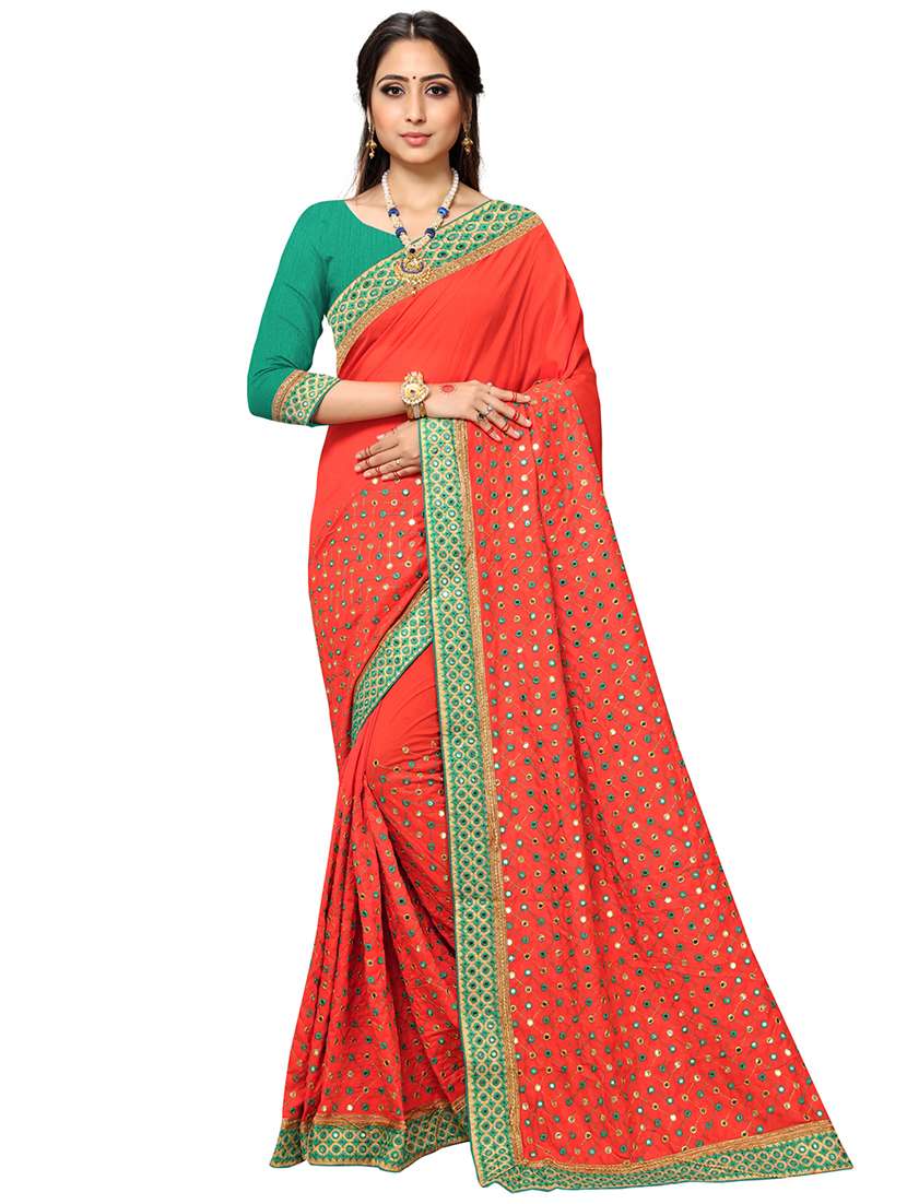 mirror work embroidered saree