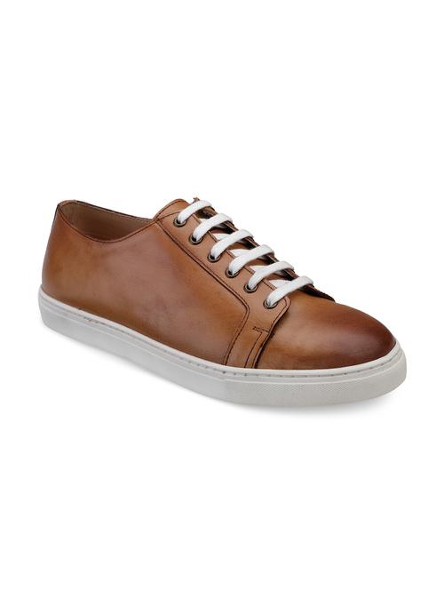 tan leather lace up sneakers - 17616008 - Standard Image - 0