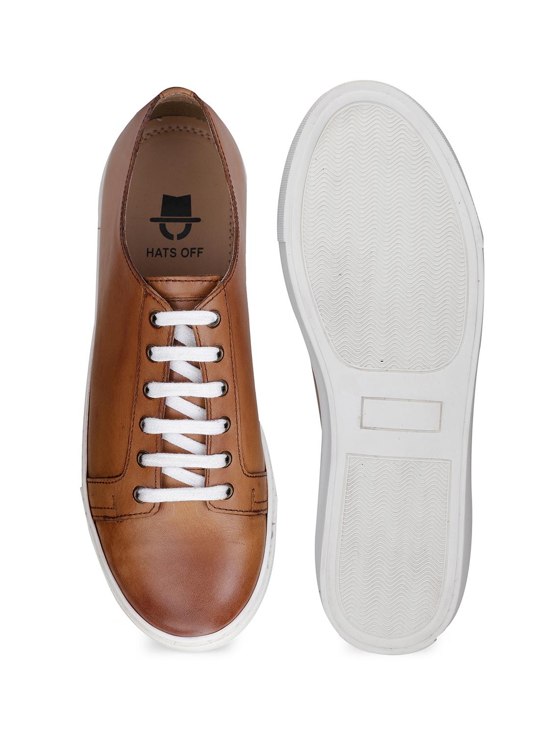 tan leather lace up sneakers - 17616008 - Standard Image - 3