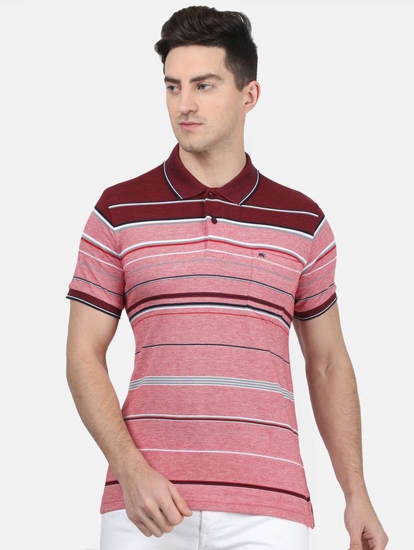 Buy online Pink Striped Polo T-shirt from top wear for Men by