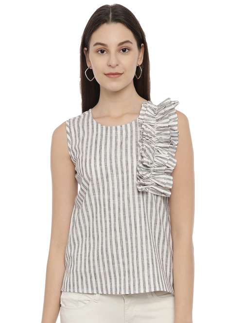 frill detail striped top  - 17620143 -  Standard Image - 0