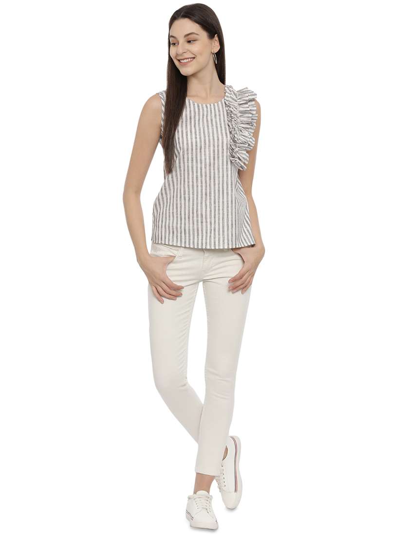 frill detail striped top - 17620143 - Standard Image - 3