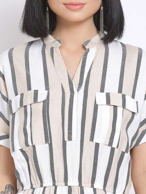 mandarin neck striped a-line dress - 17620629 -  Standard Image - 3