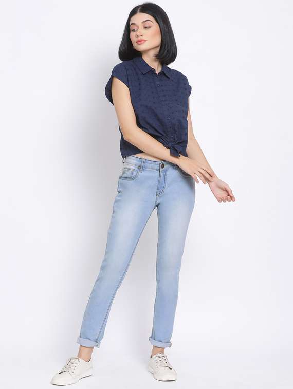 navy blue self design regular shirt - 17620641 -  Standard Image - 3