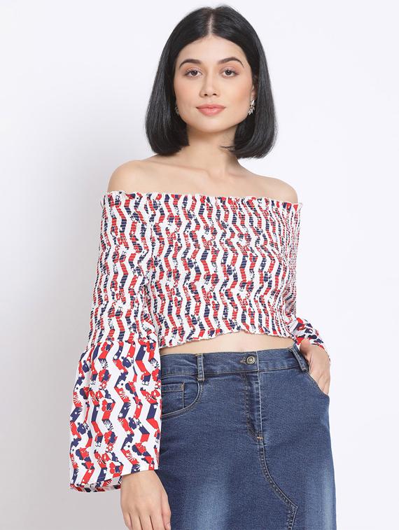 off shoulder printed top - 17620652 - Zoom Image - 0