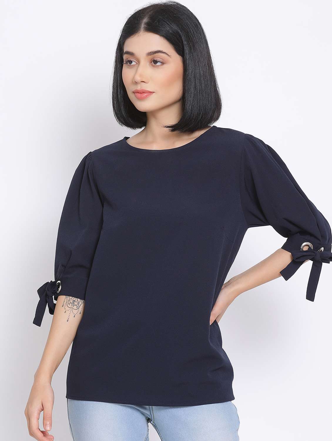 tie knot sleeved solid top - 17620660 - Zoom Image - 0