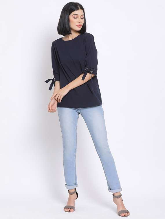 tie knot sleeved solid top - 17620660 - Standard Image - 3