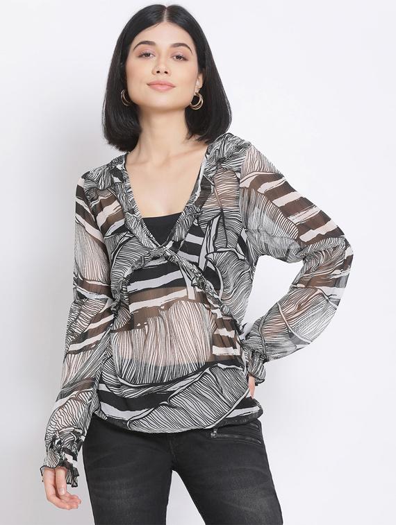 long sleeved printed top - 17620664 - Zoom Image - 0