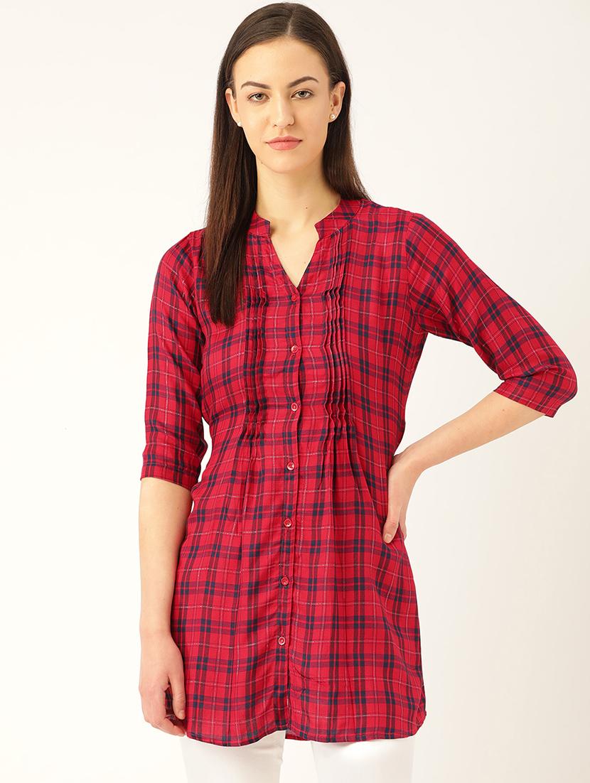 tie back checkered tunic - 17620839 - Zoom Image - 0