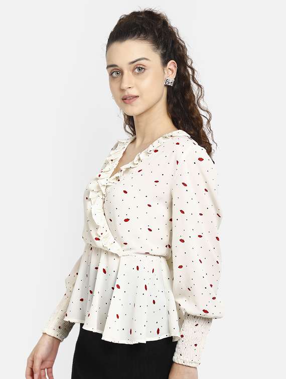 White Polyester Regular Top